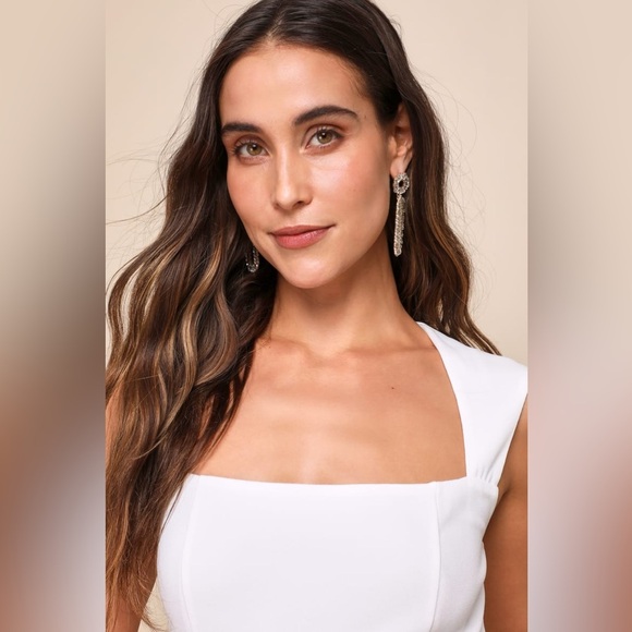 NWT Lulus Enticing Endeavors Square Neck Wide Leg Jumpsuit White Size M - Picture 13 of 13